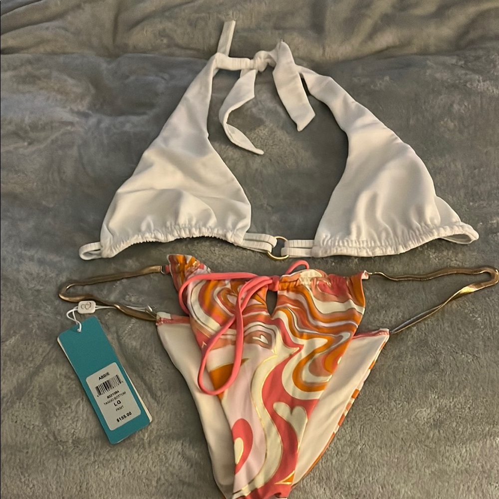 White and Multicolor Bikini Set